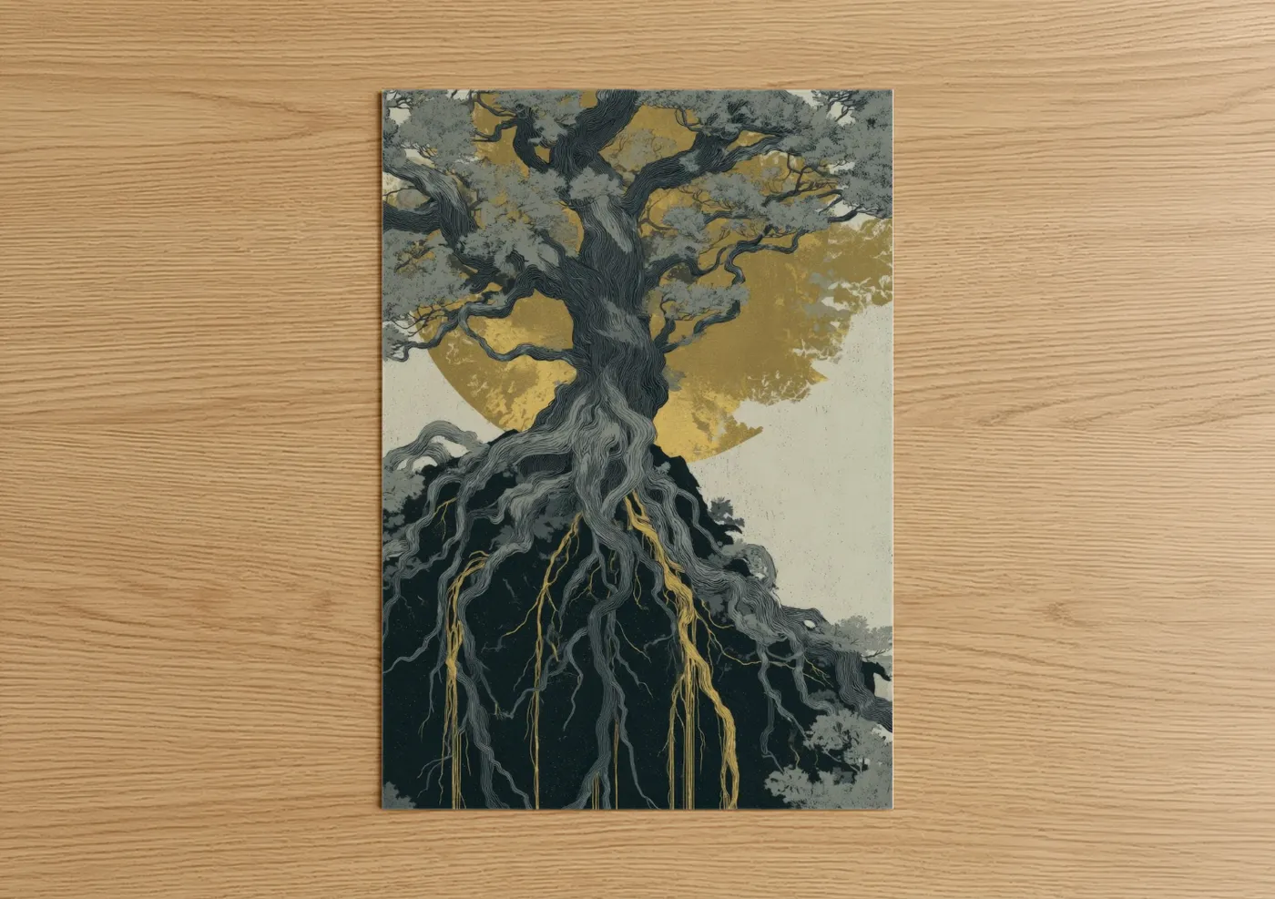 Golden Root Tree Abstract Art Print Wall Art