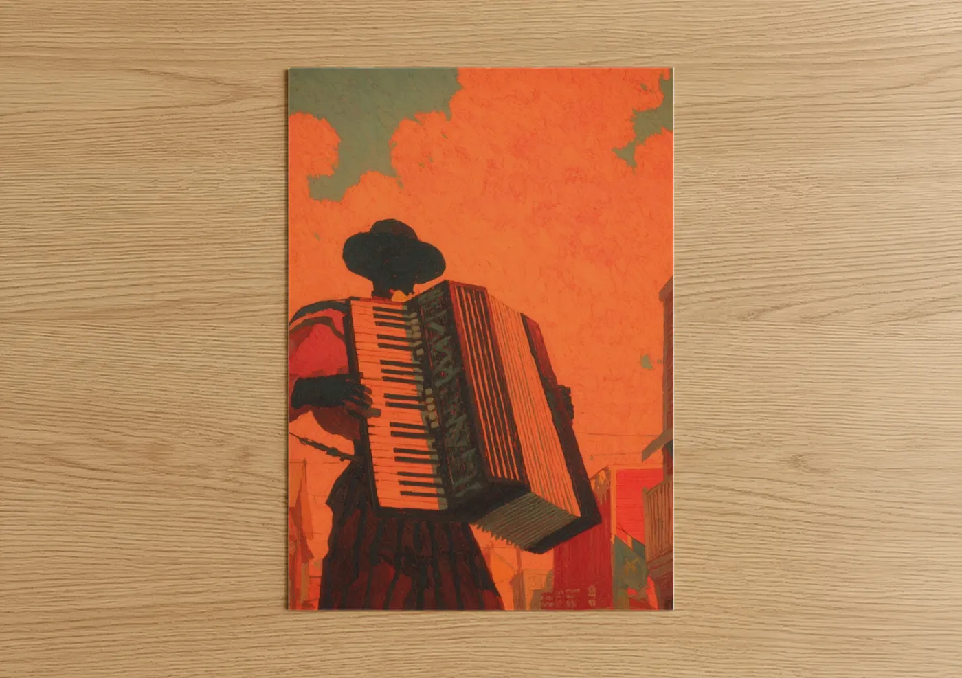 Sunset Accordion Player Silhouette Wall Art