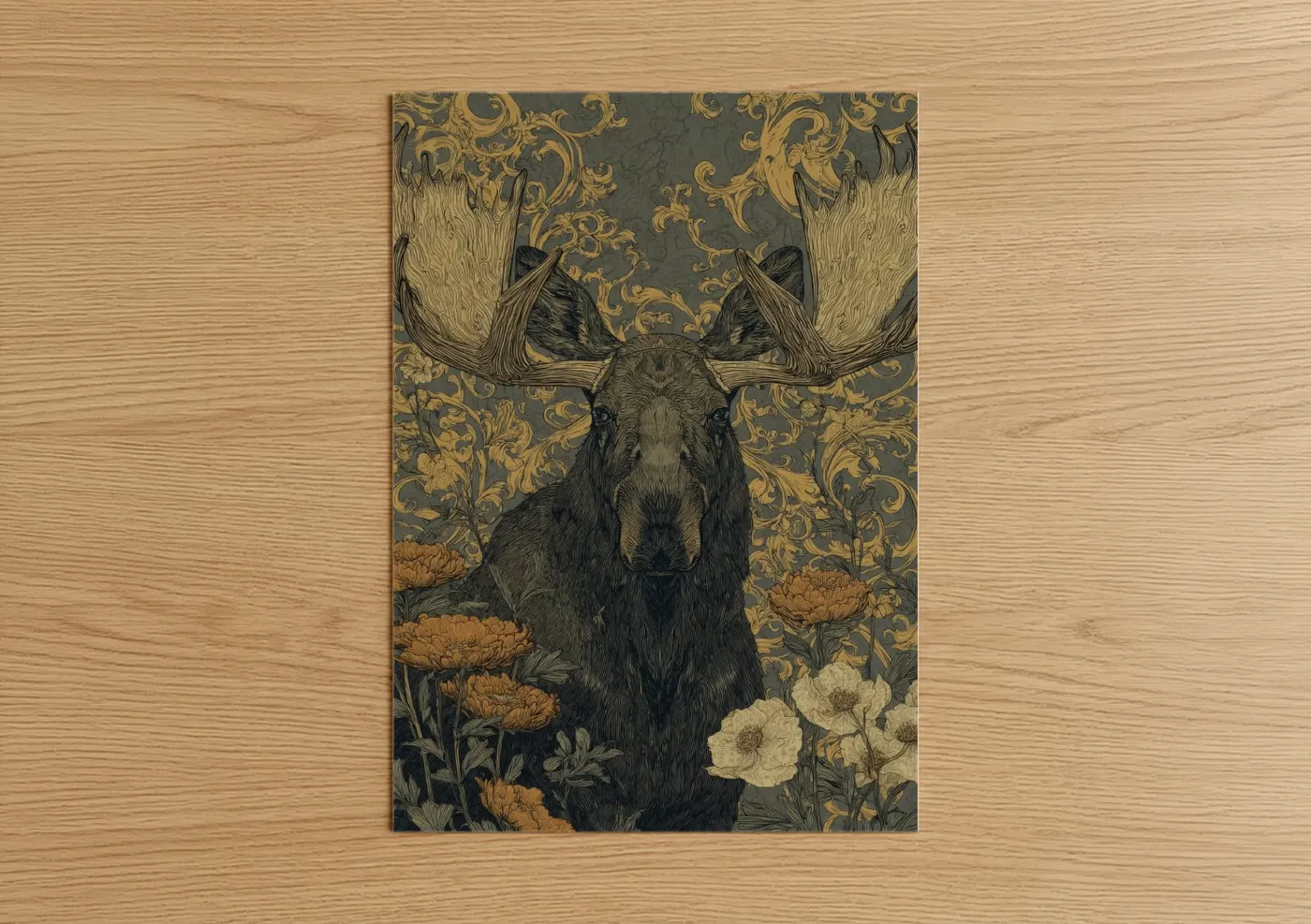 Gilded Moose Ornamental Floral Wall Art