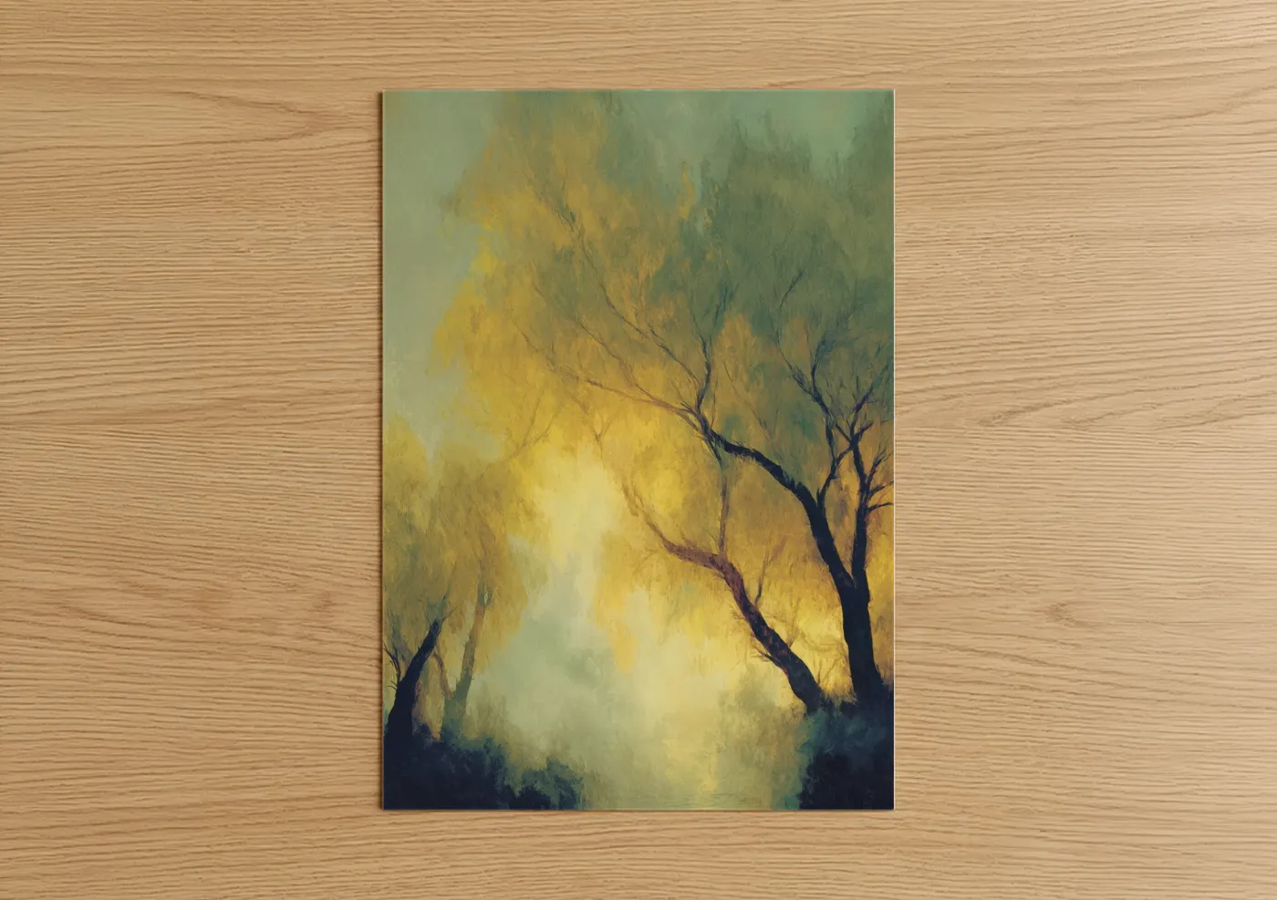 Golden Willow Forest Morning Mist Wall Art