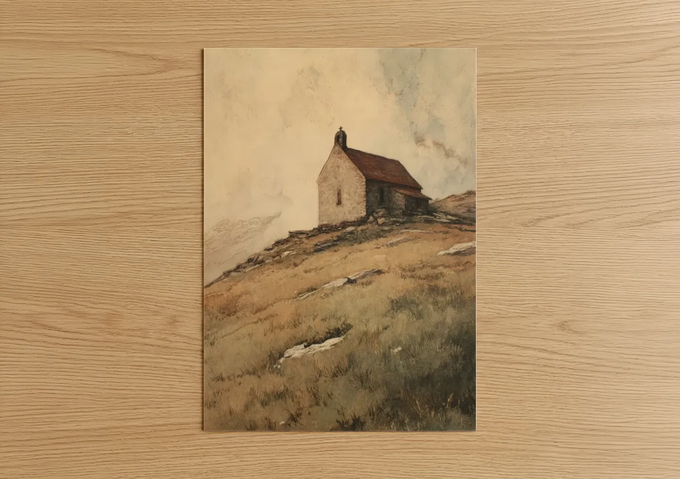 Solitary Alpine Chapel Watercolor Wall Art