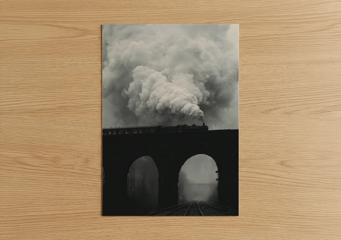 Steam Train Bridge Black and White Wall Art