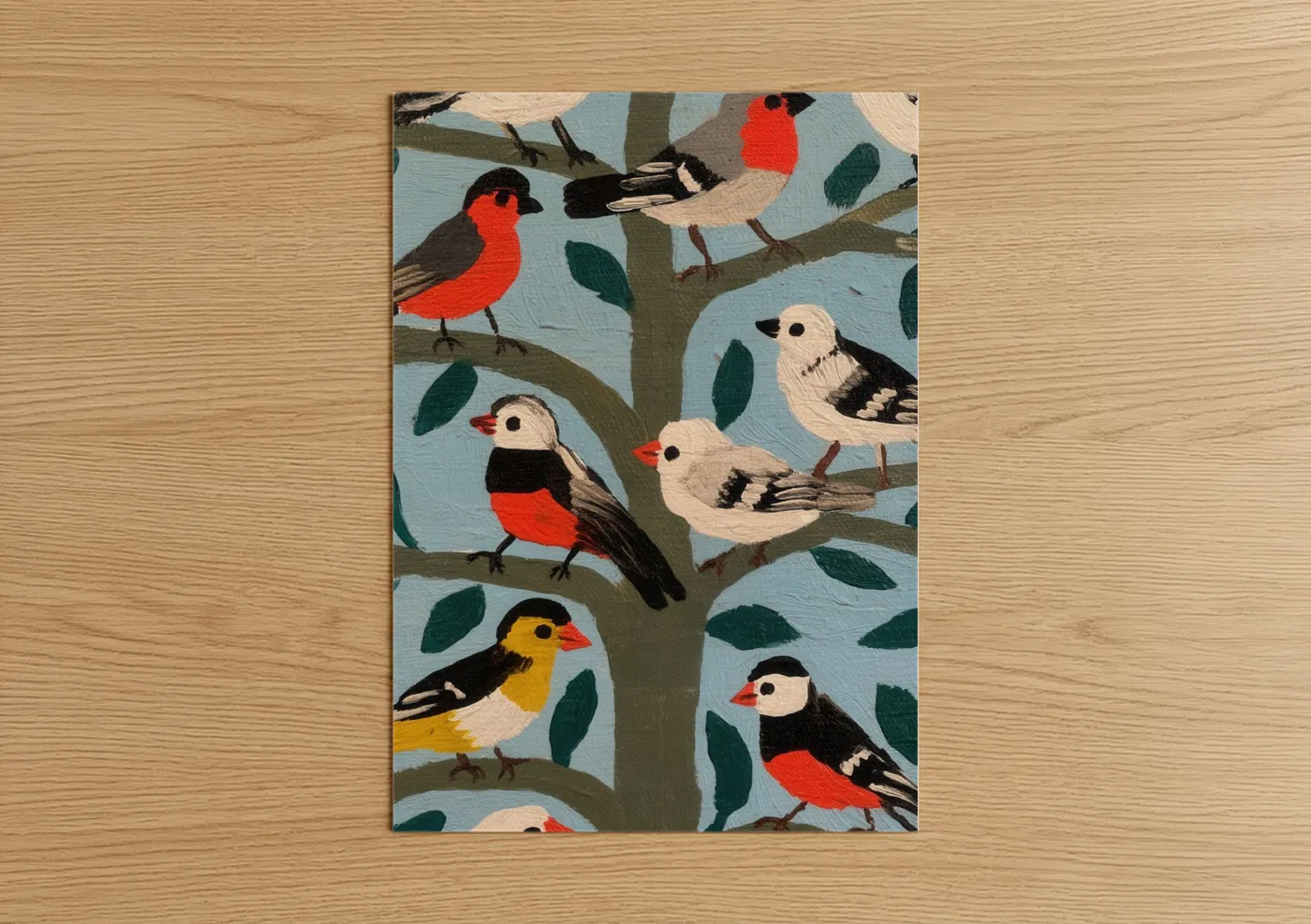 Colorful Garden Finches Tree Branch Wall Art