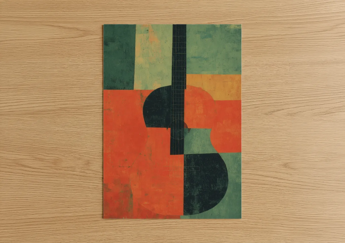 Retro Acoustic Guitar Art Deco Wall Art
