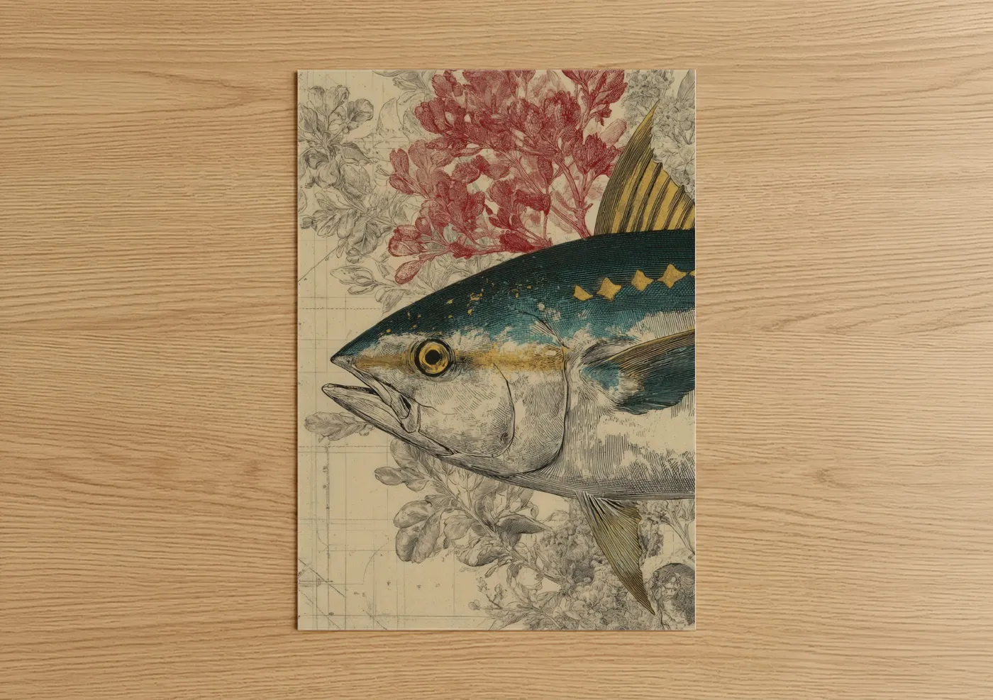 Golden Tuna Study Vintage Botanical Wall Art