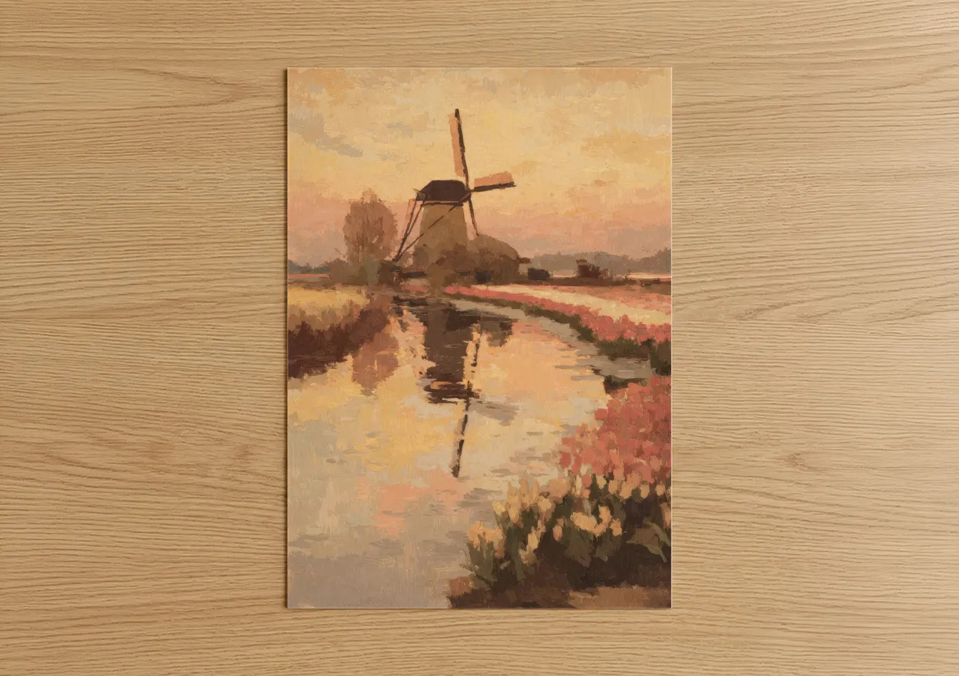 Dutch Windmill Golden Hour Reflection Wall Art