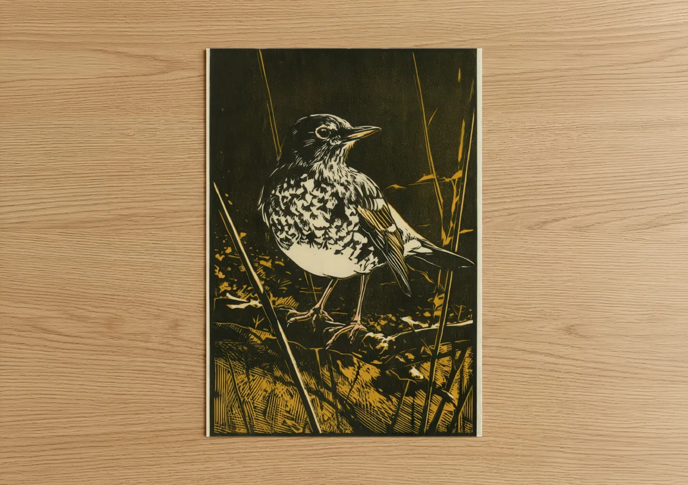 Marsh Thrush Woodblock Print Wall Art