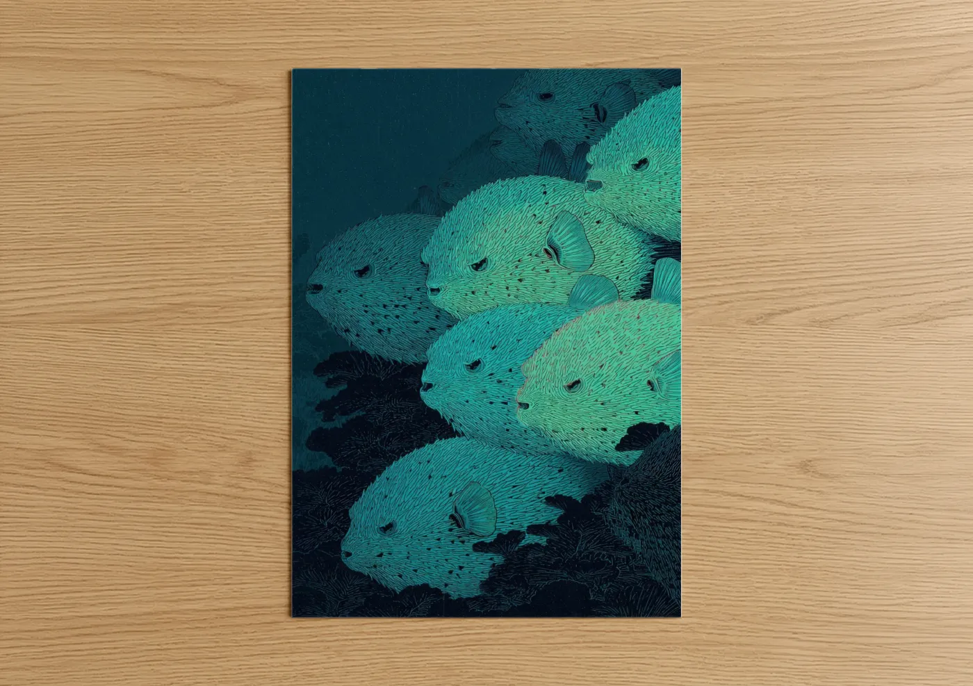 Schooling Puffer Fish Underwater Wall Art