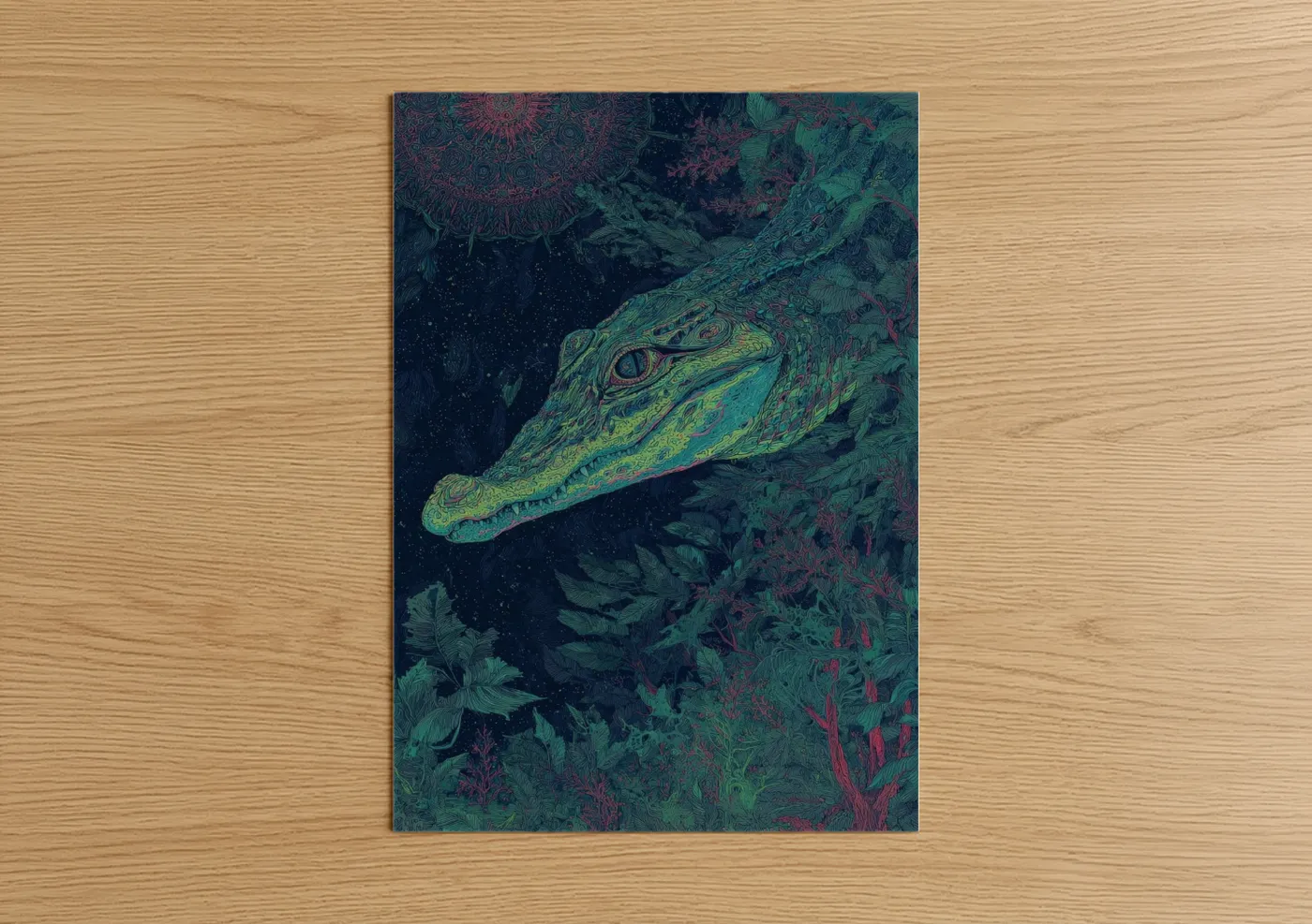 Emerald Alligator Deep Sea Coral Illustration Wall Art