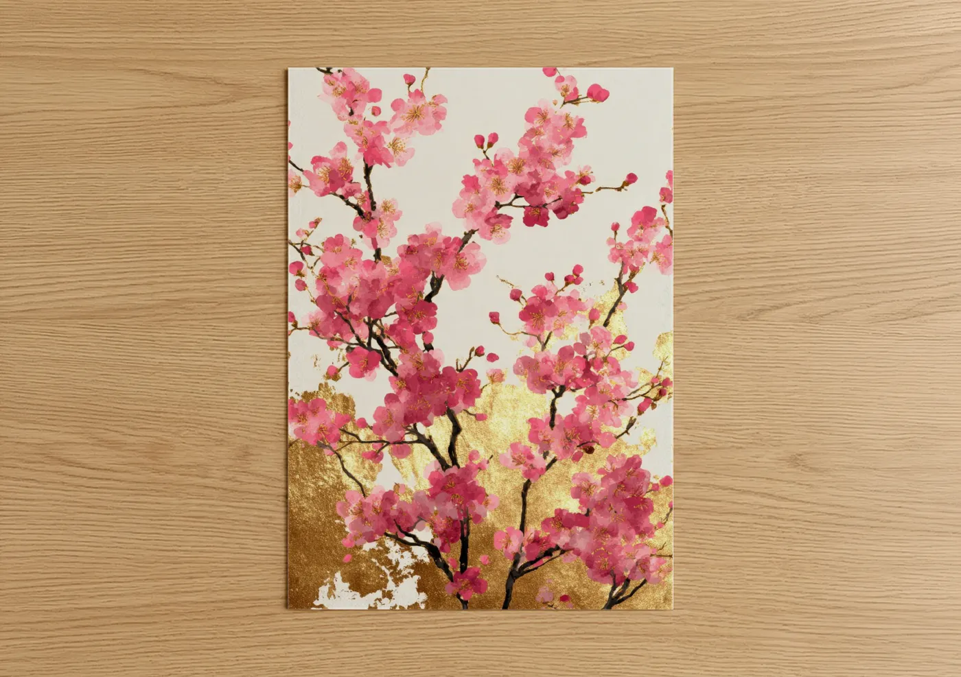 Pink Cherry Blossoms Gold Leaf Wall Art