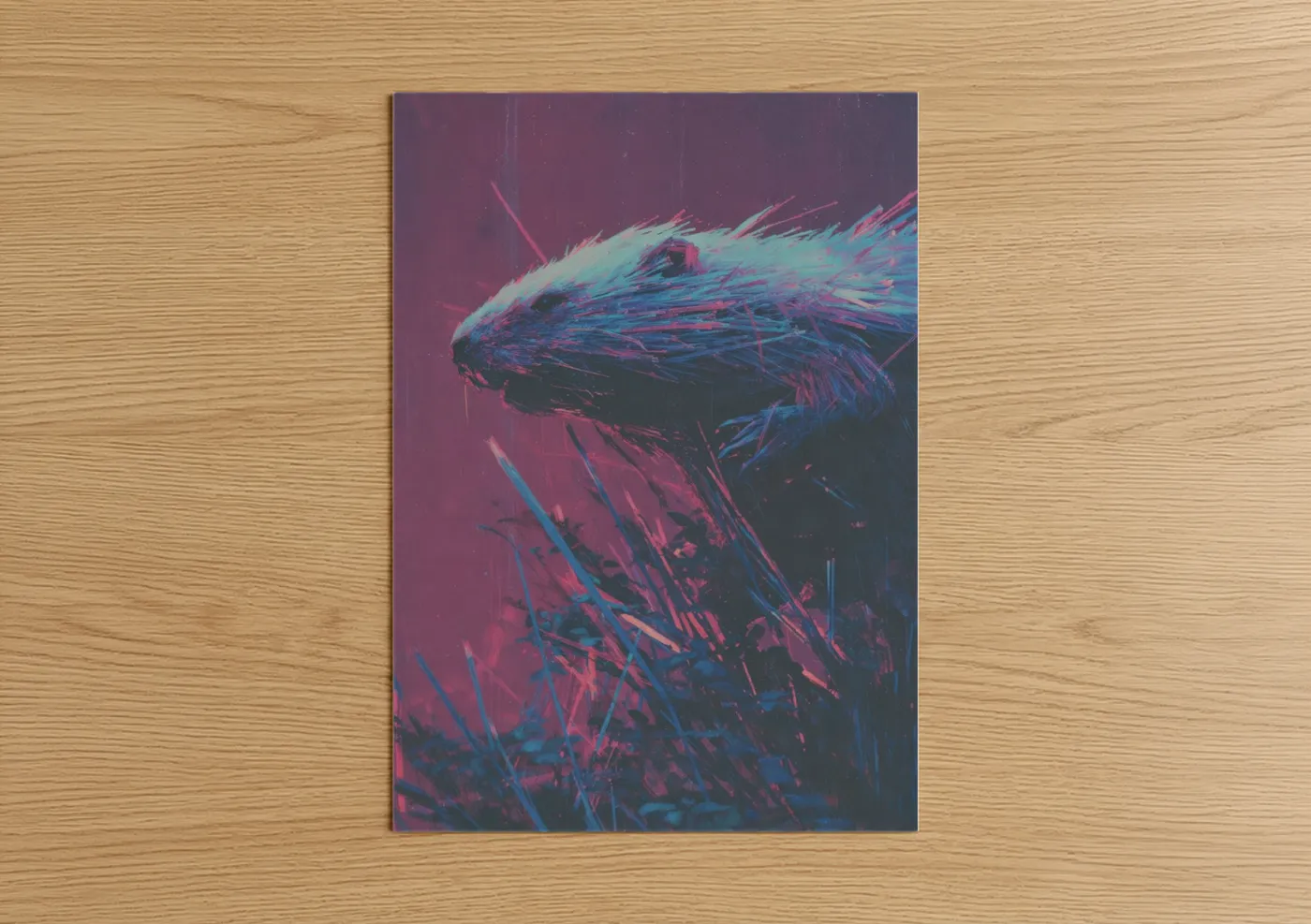 Neon Beaver Abstract Art Print Wall Art