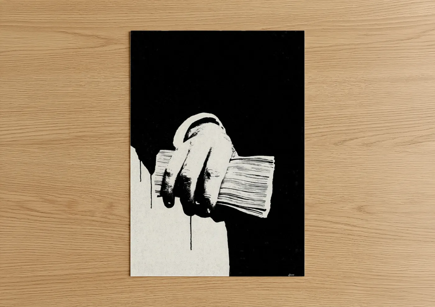 Paintbrush Money Hand Black and White Wall Art