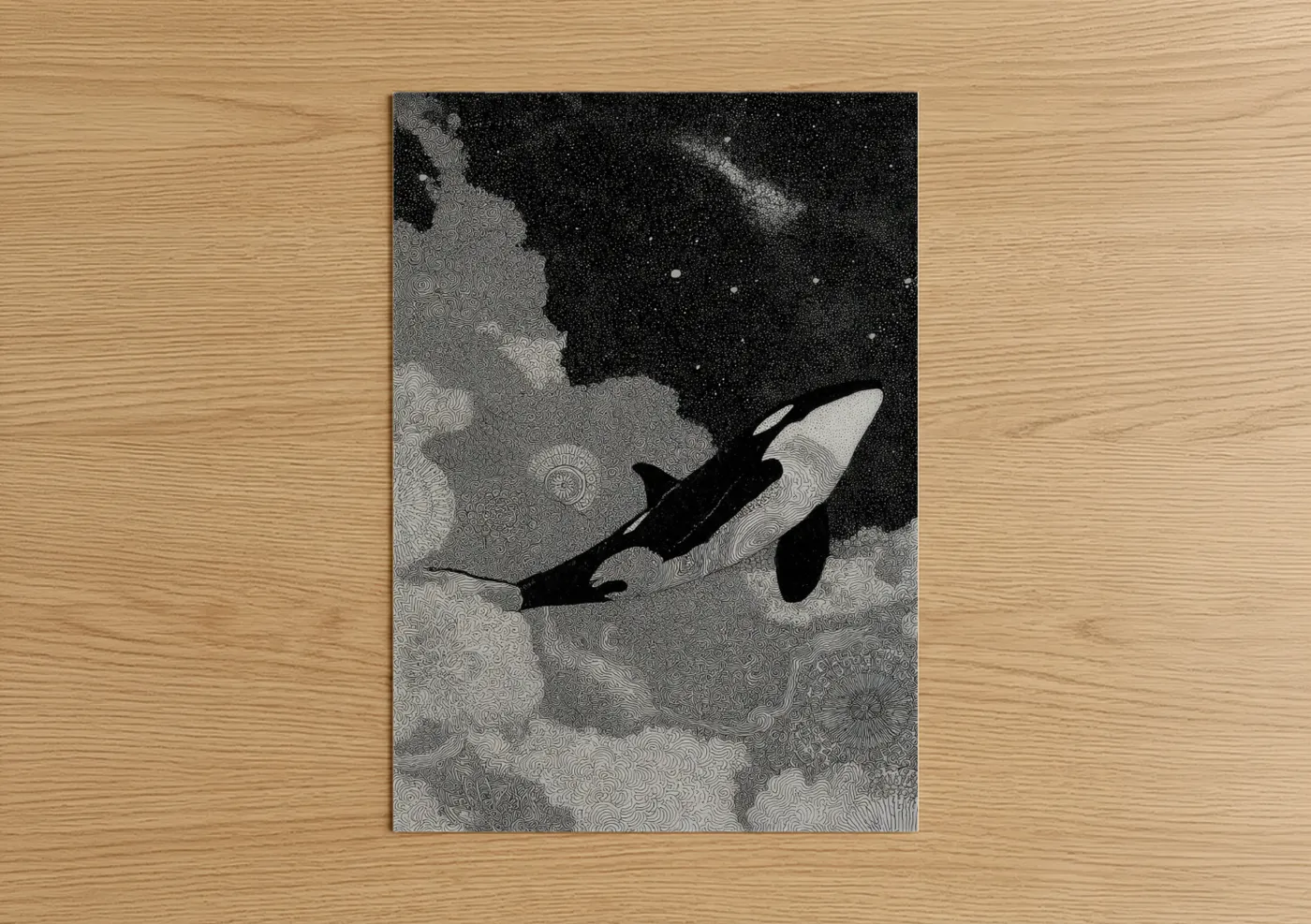 Cosmic Orca Whale Starry Night Wall Art