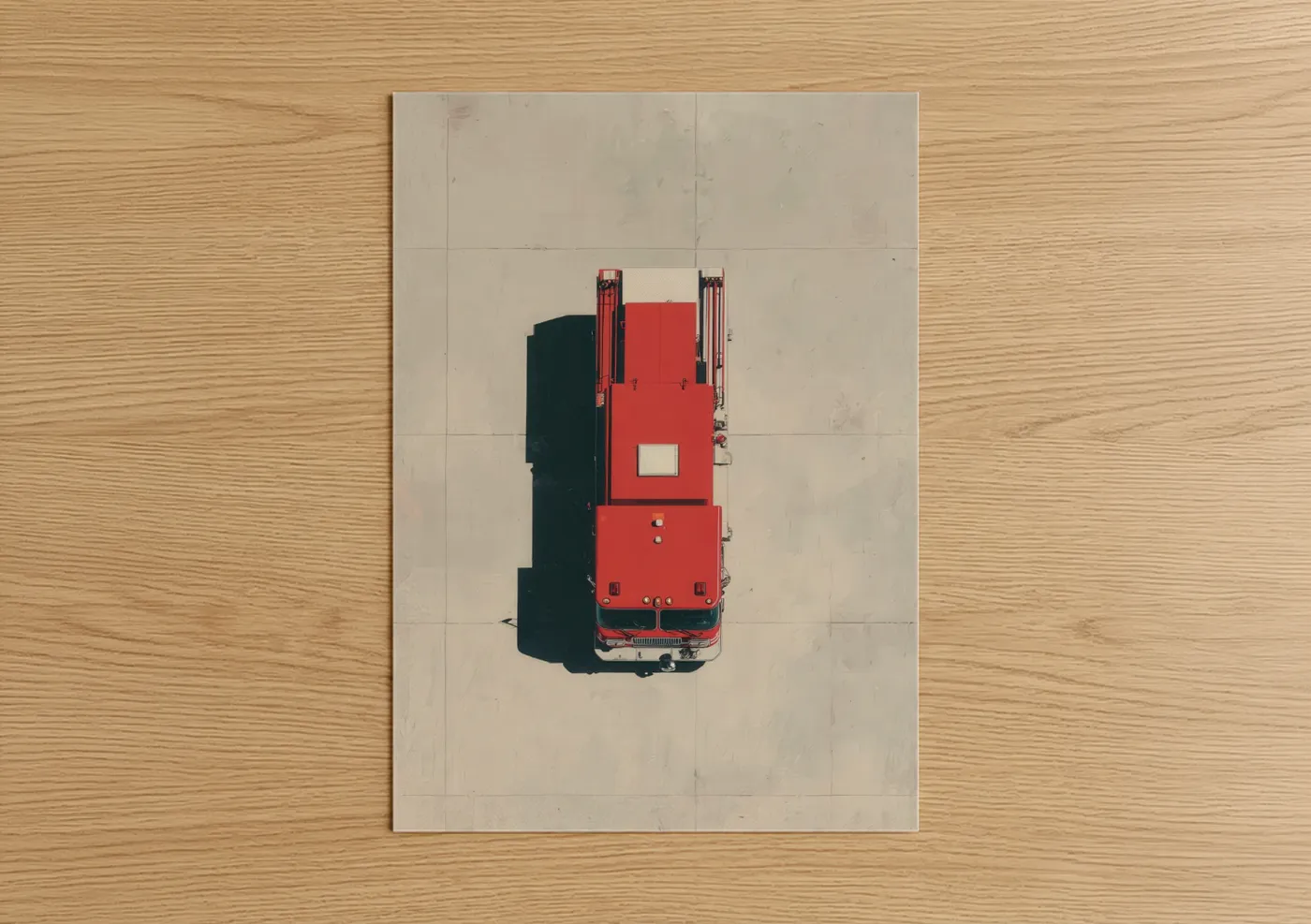 Red Fire Engine Aerial View Art Wall Art