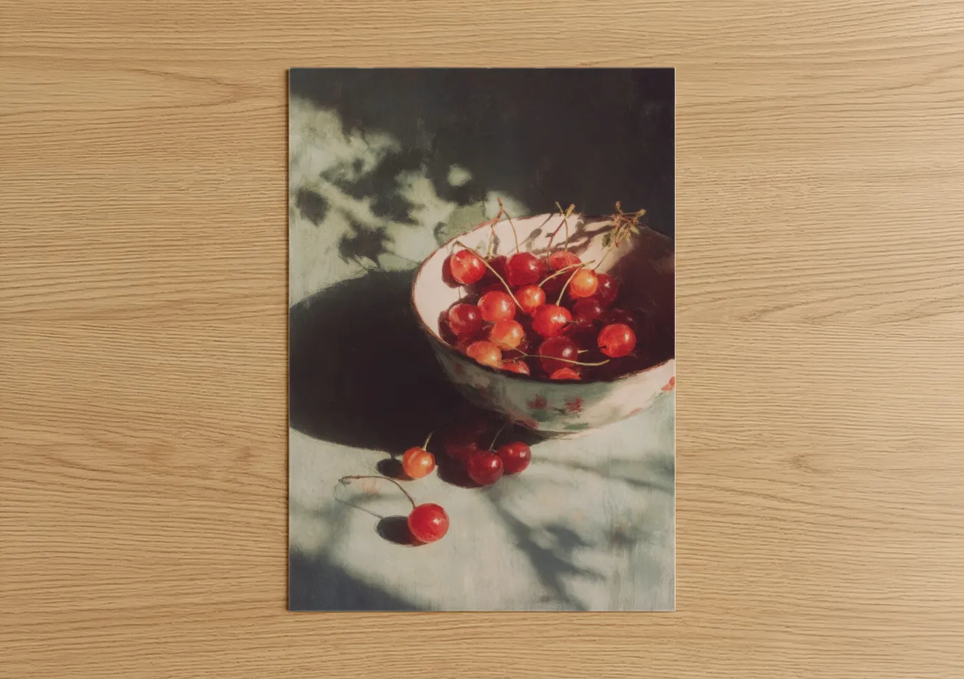 Red Cherries in Vintage Bowl Still Life Wall Art