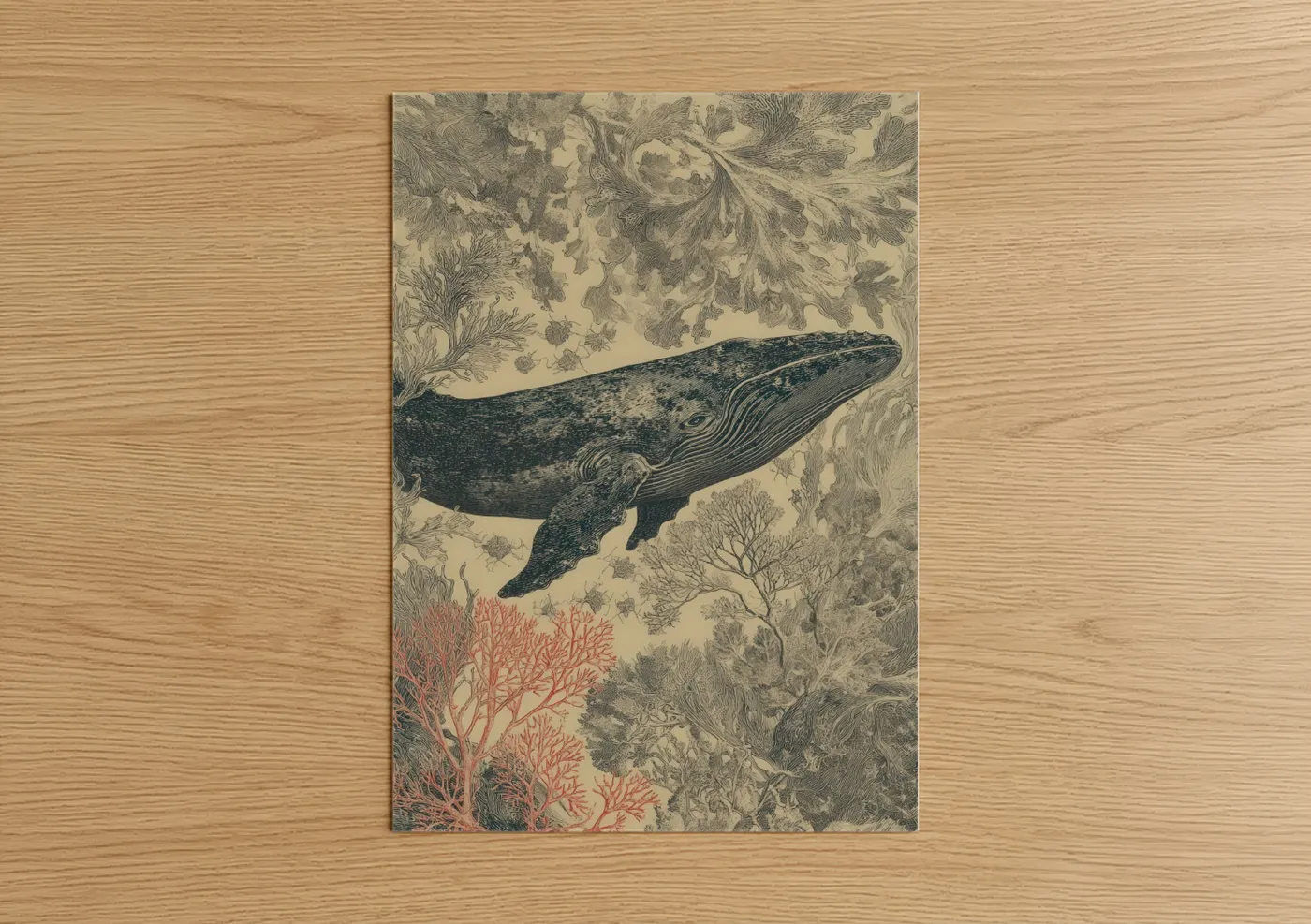 Gray Whale Ocean Illustration Wall Art