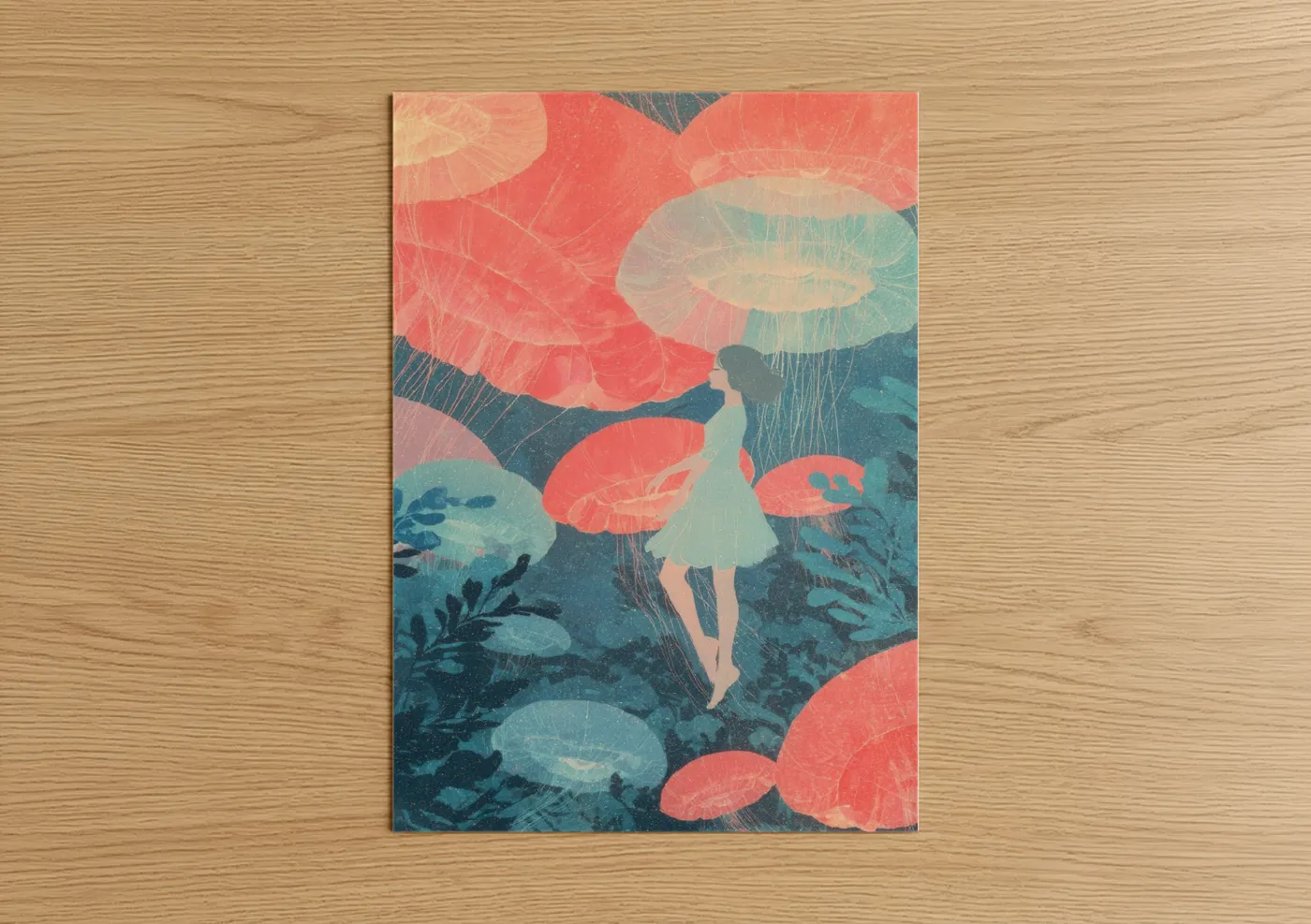 Jellyfish Wonder Girl Art Print Wall Art