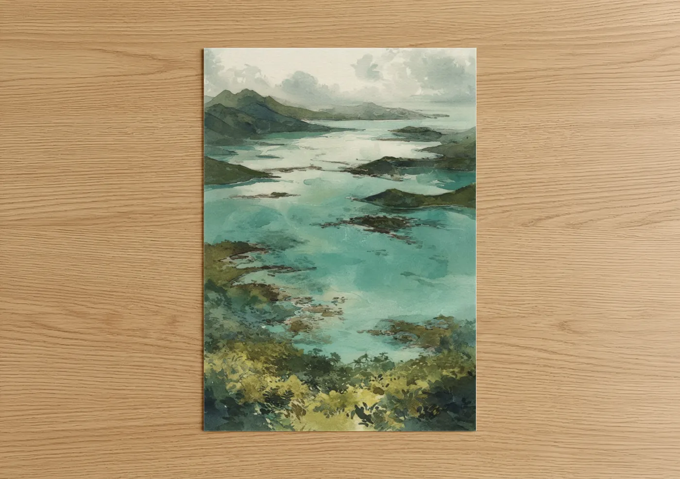 Turquoise Island Archipelago Watercolor Wall Art