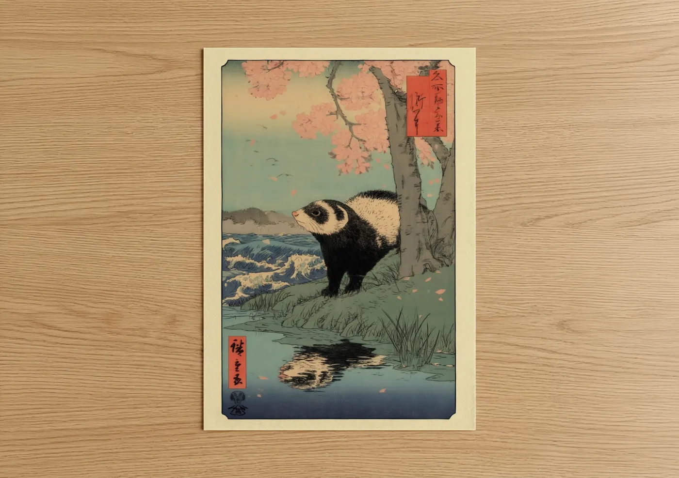 Riverside Ferret Cherry Blossom Wall Art