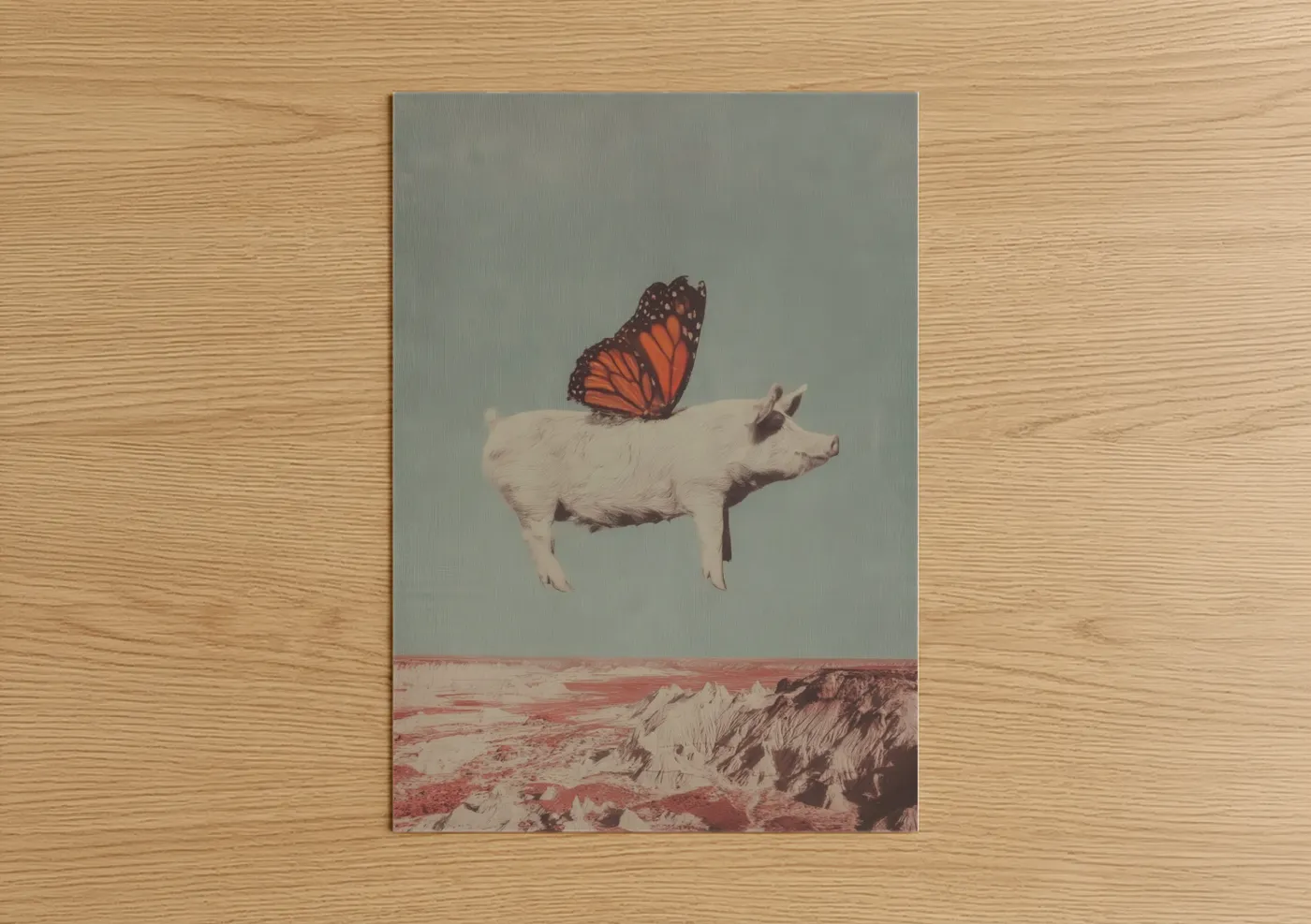 Whimsical Pig with Monarch Butterfly Wall Art