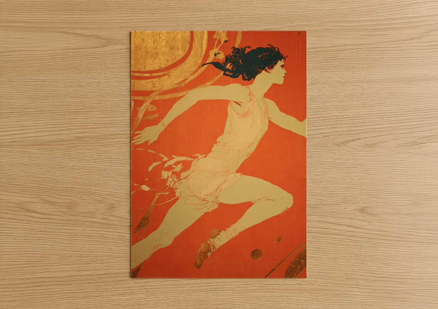 Female Runner Art Deco Red Gold Wall Art