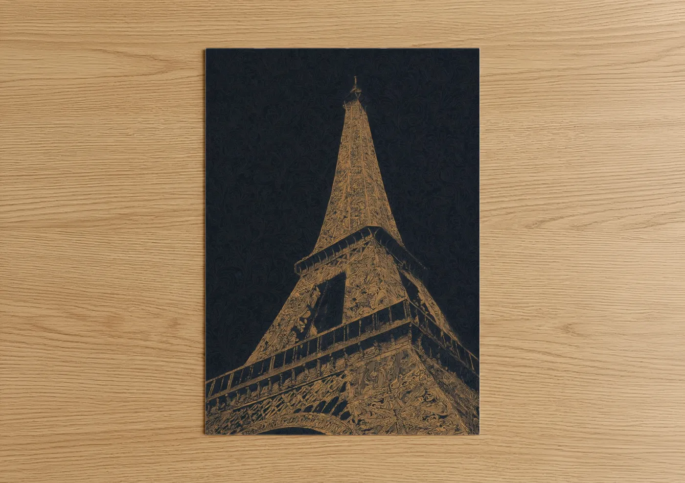 Golden Eiffel Tower Night Illustration Wall Art