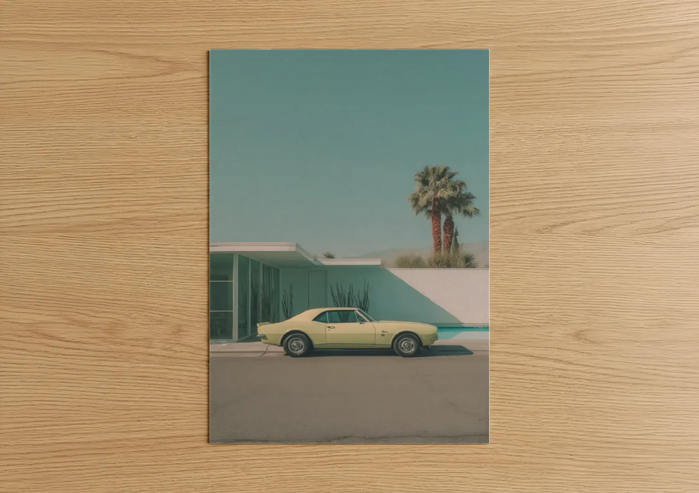 Vintage Yellow Sports Car Desert Wall Art