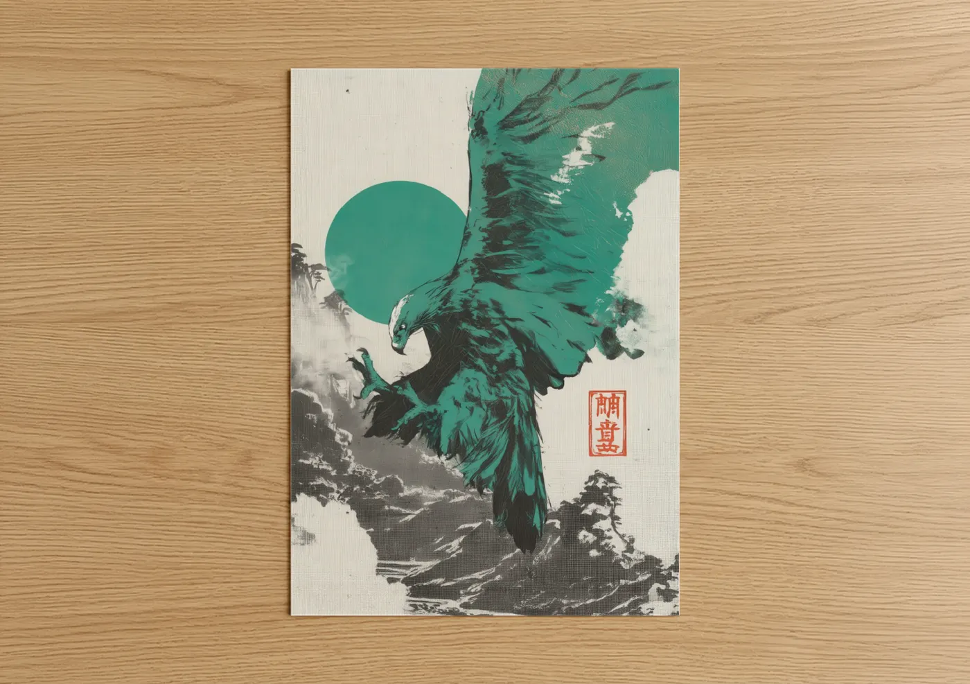 Emerald Eagle Rising Japanese Wall Art