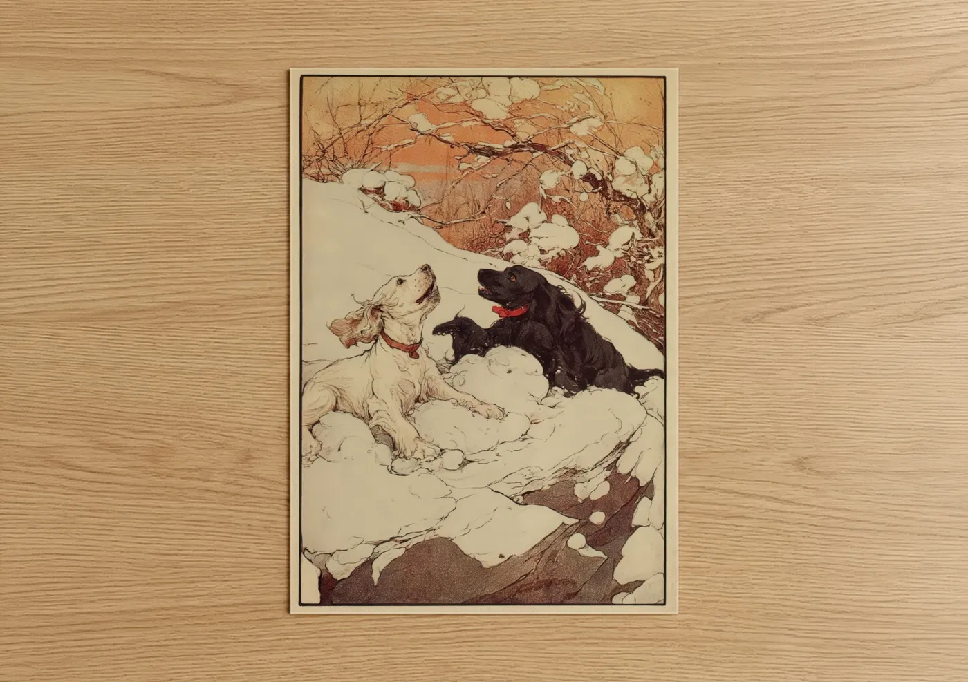 Two Spaniels Playing in Snow Winter Wall Art