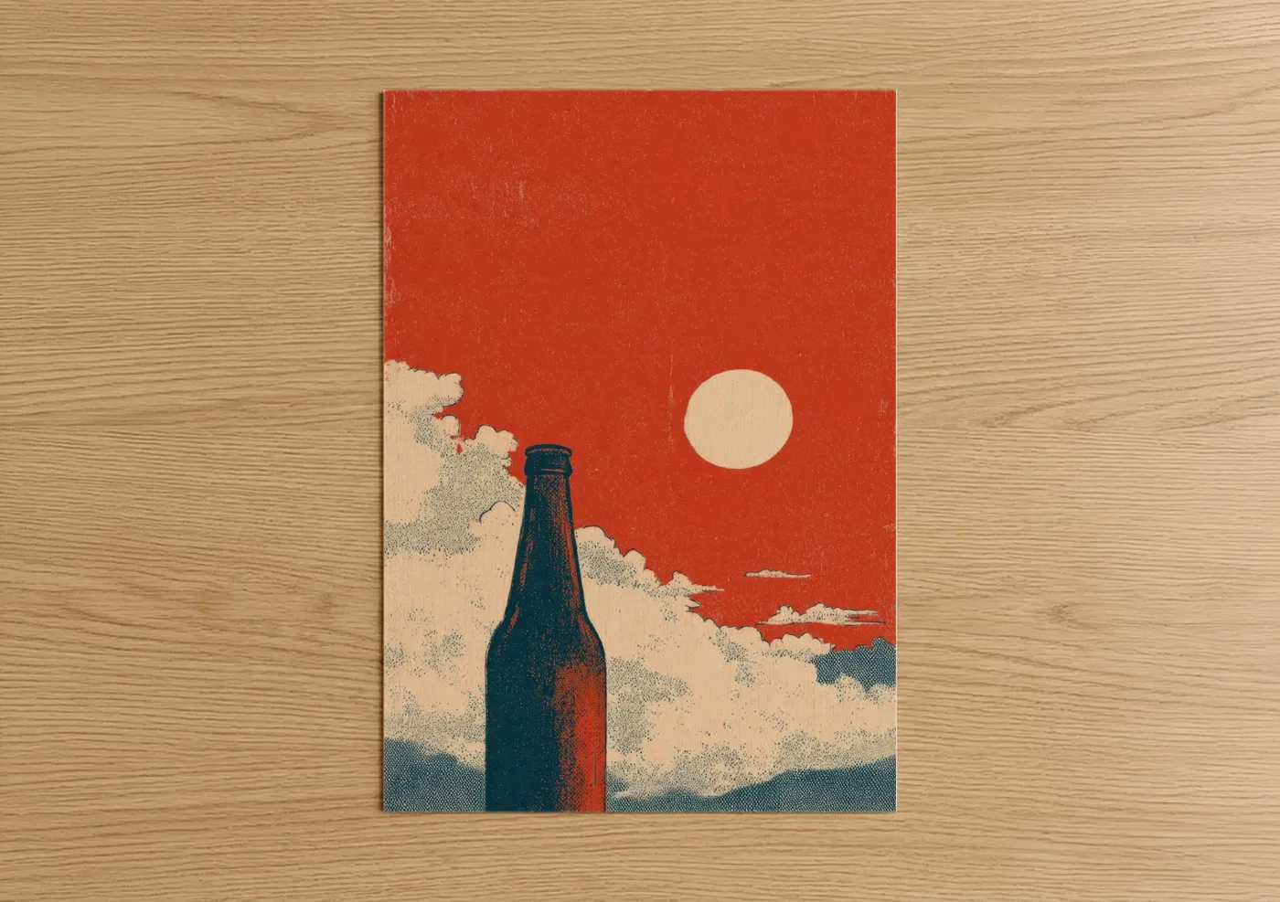 Sunset Beer Bottle Vintage Illustration Wall Art