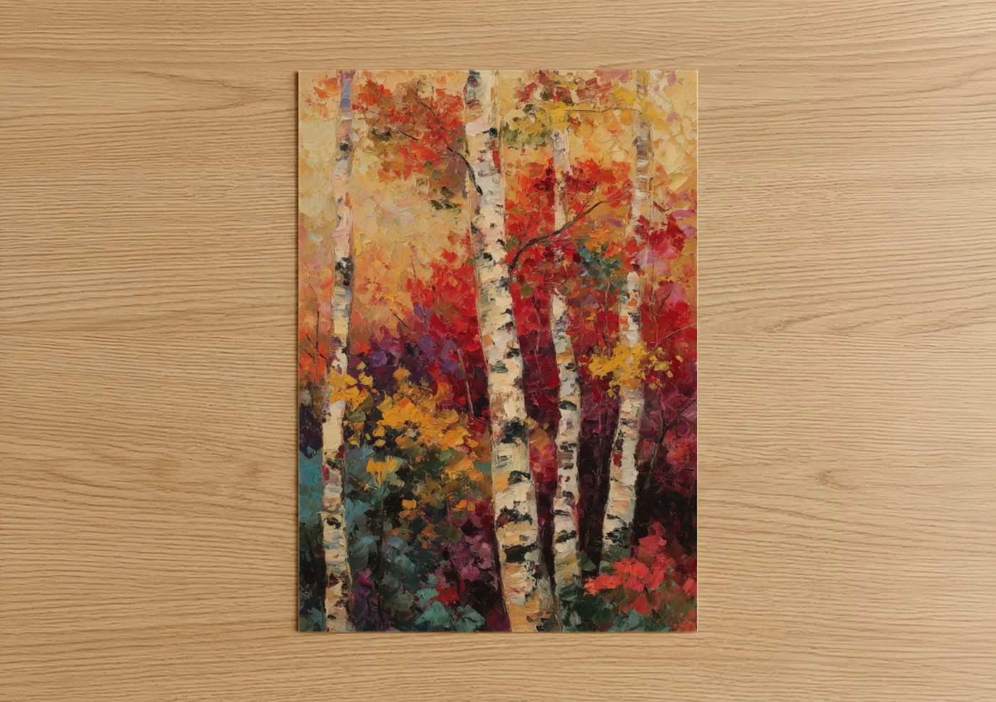 Autumn Birch Forest Impressionist Painting Wall Art