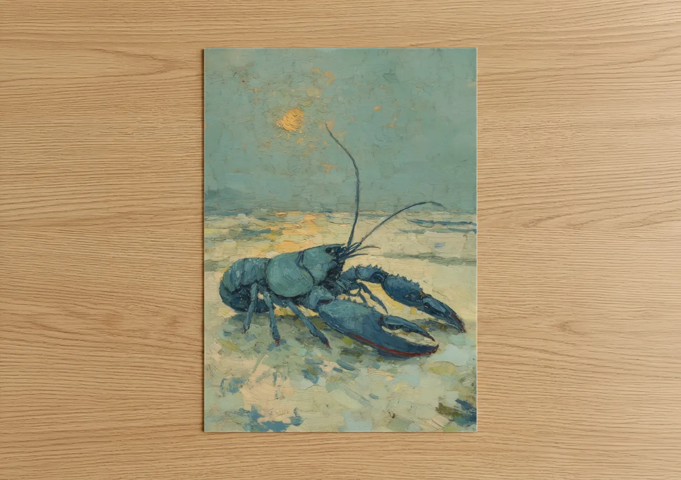 Turquoise Lobster Coastal Oil Painting Wall Art