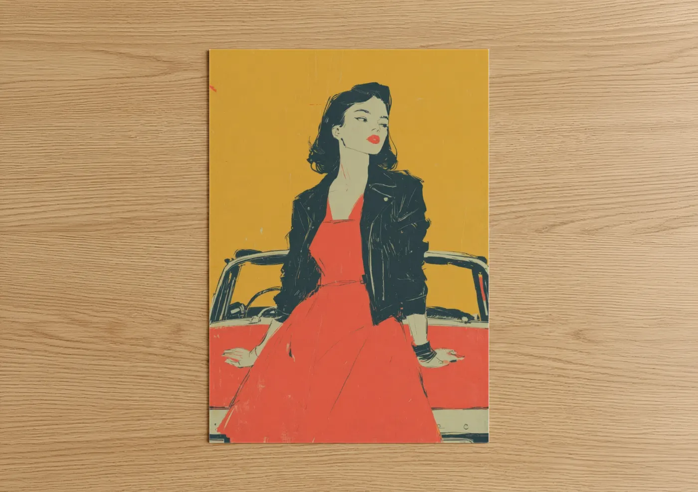 Retro Woman Red Convertible Fashion Wall Art