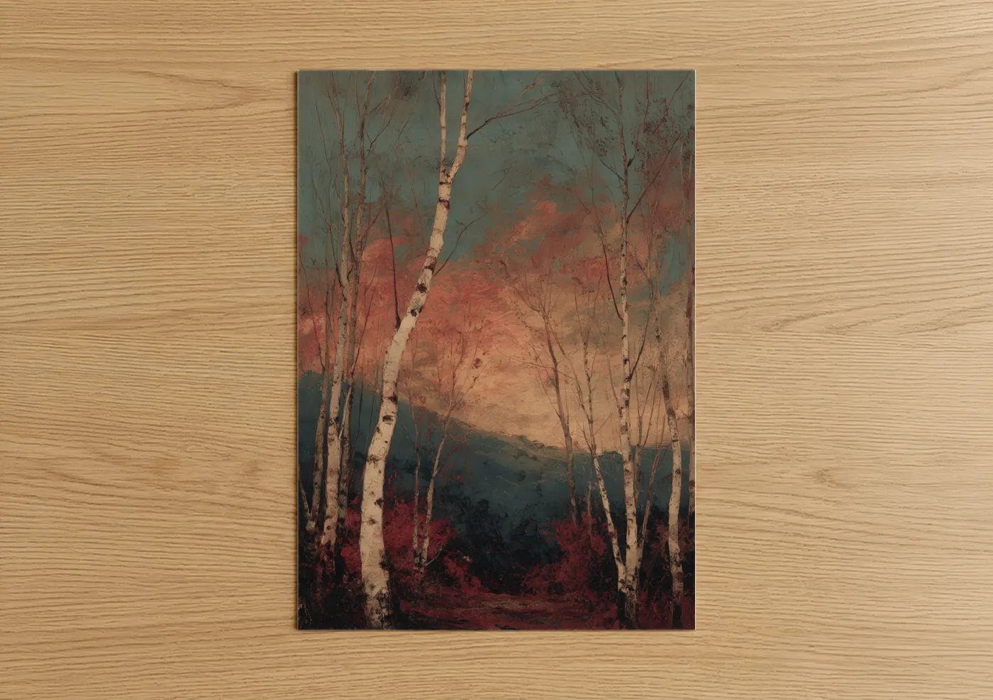 Autumn Birch Forest Warm Sunset Wall Art