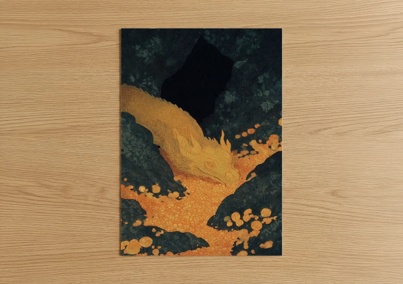 Golden Dragon Fairytale Fantasy Wall Art