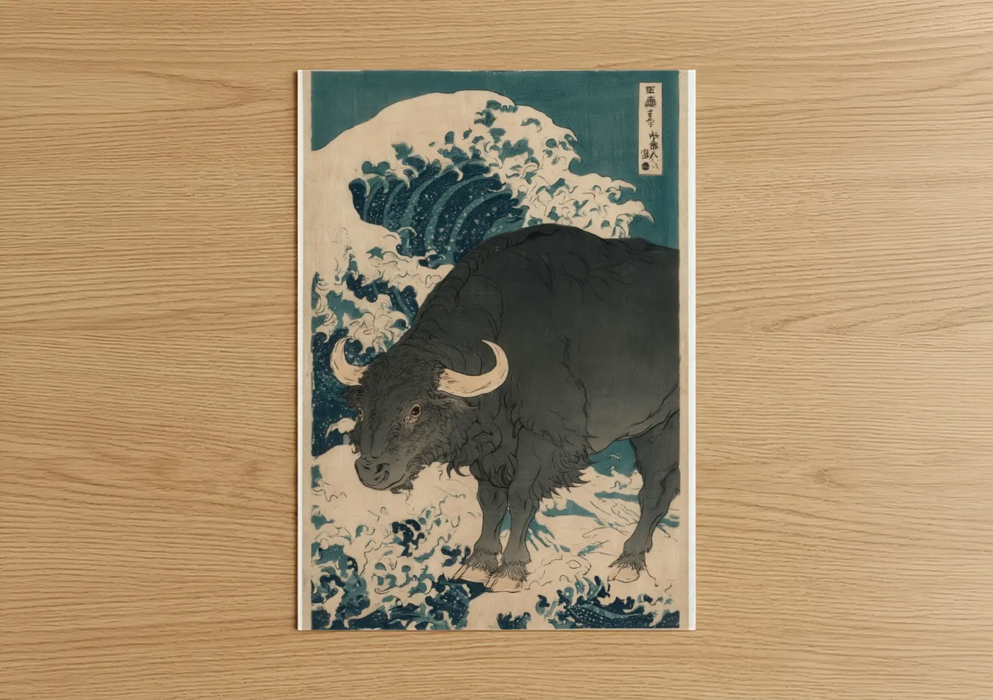 Bull With Crashing Wave Japanese Wall Art