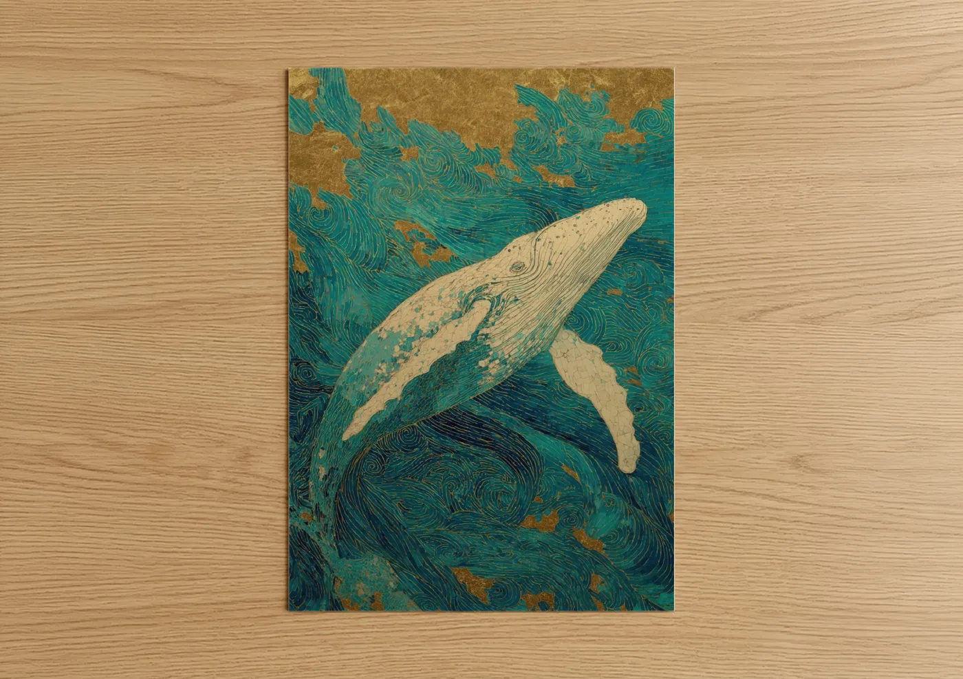 Sperm Whale Ocean Art Teal Gold Wall Art