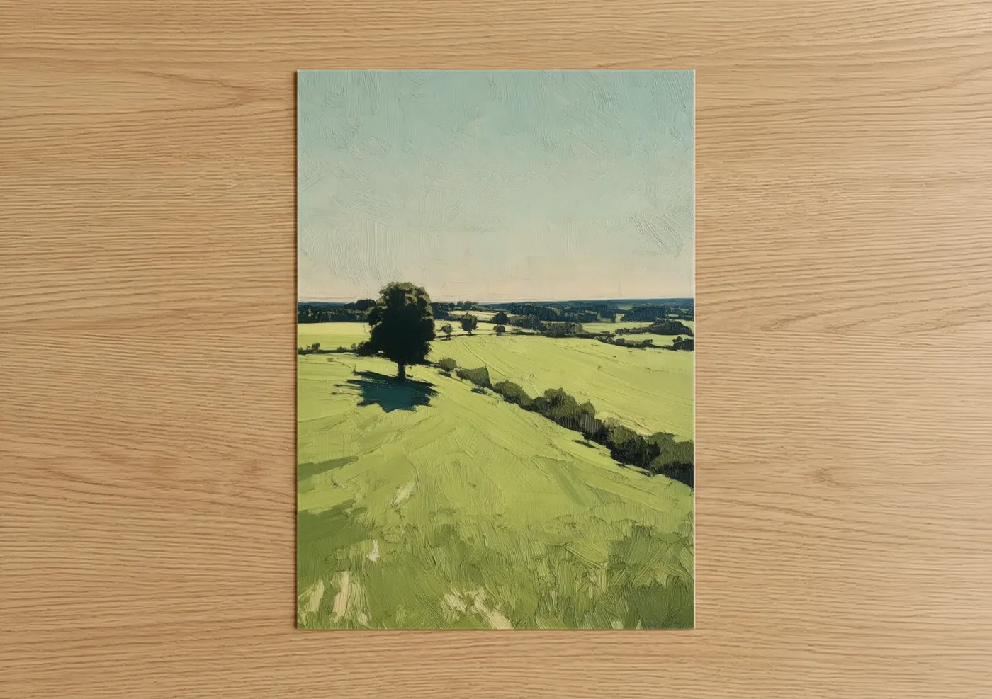 Solitary Tree Green Field Landscape Wall Art