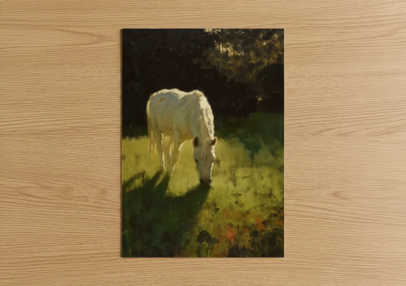 White Miniature Horse Grazing Pastoral Wall Art