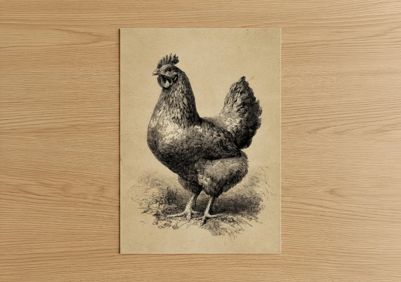 Standing Rooster Vintage Engraving Wall Art