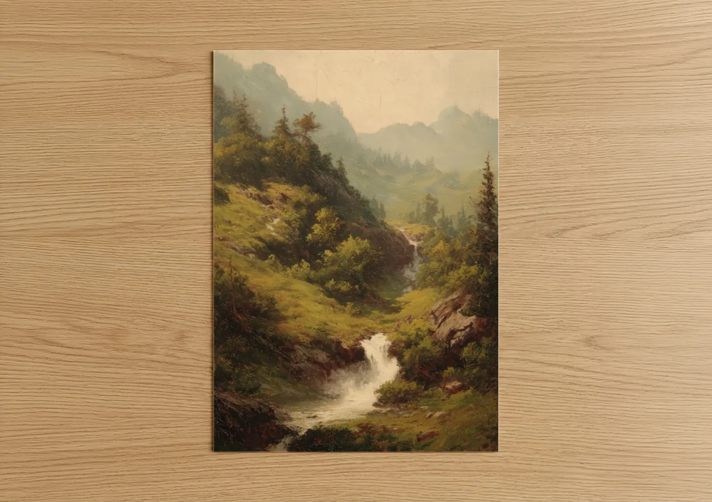 Misty Alpine Valley with Mountain Stream Wall Art