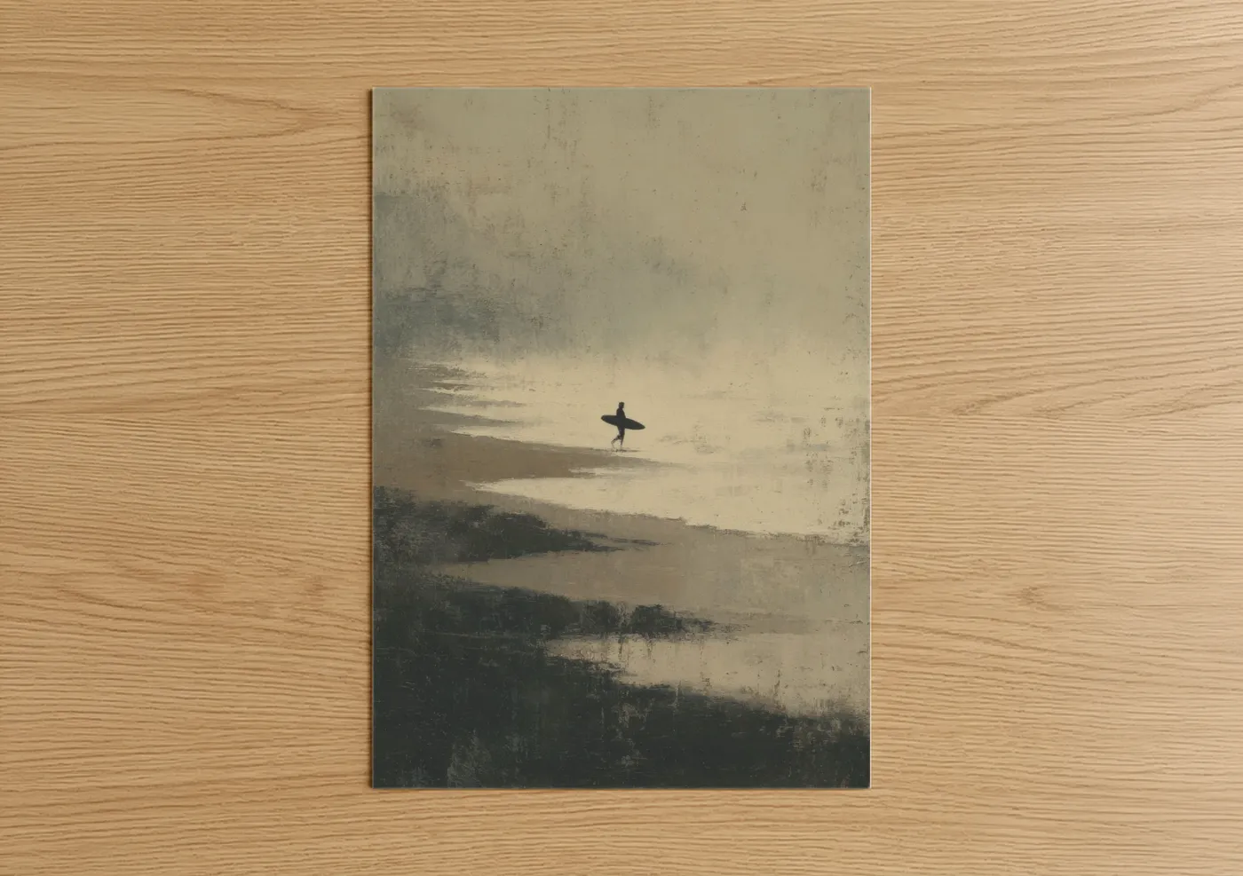 Solitary Surfer Vintage Beach Wall Art