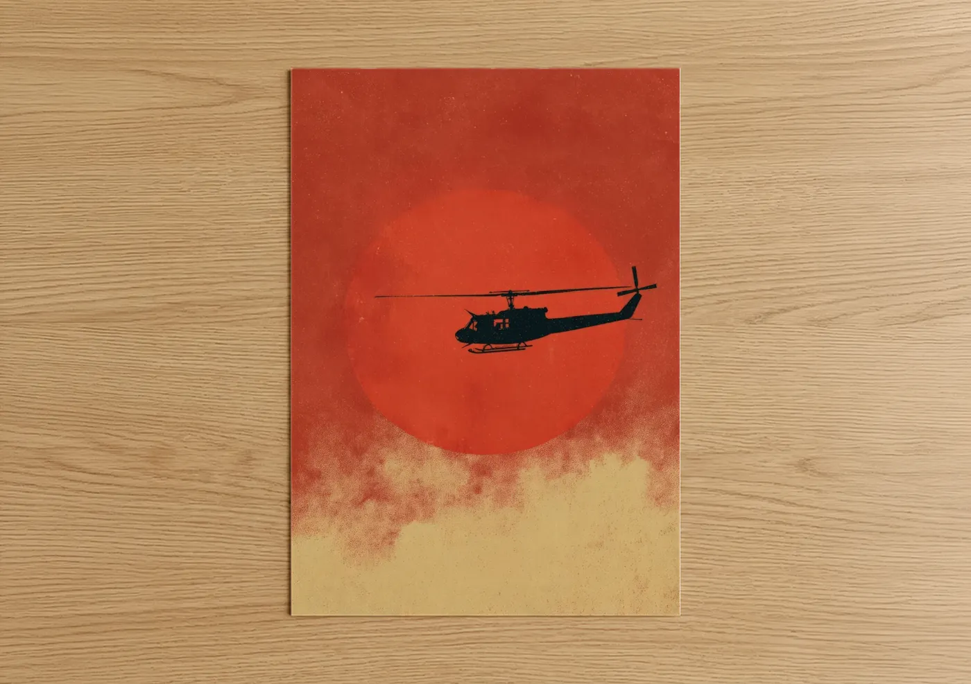 Crimson Sunset Helicopter Silhouette Wall Art