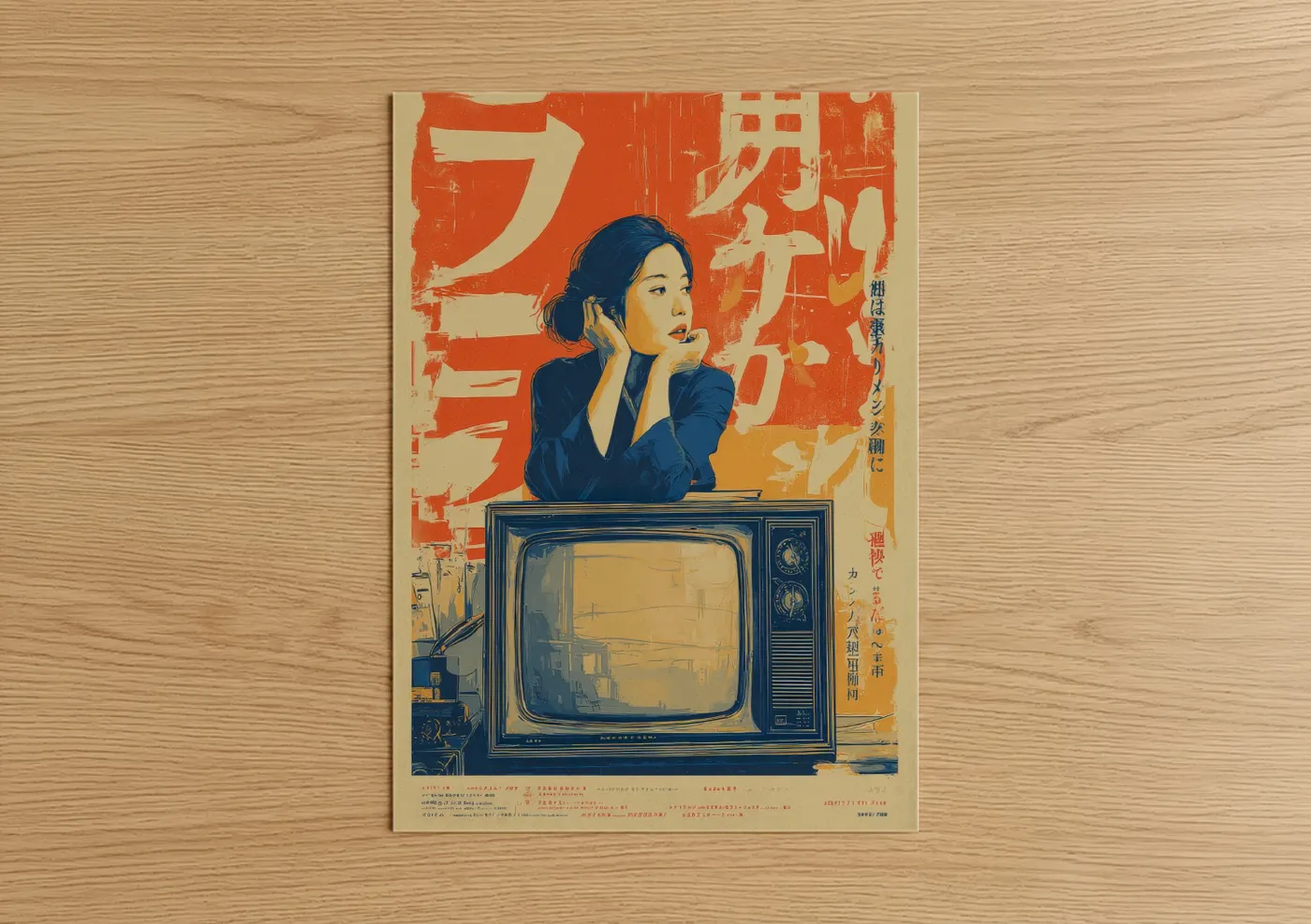 Vintage Japanese Ad Retro TV Woman Poster Wall Art