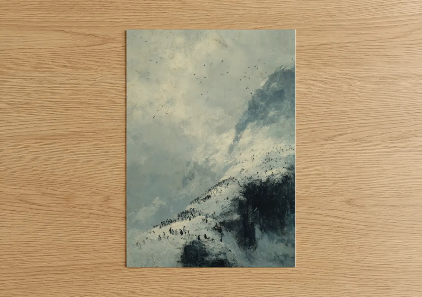 Snowy Penguin Colony Mountain Landscape Wall Art