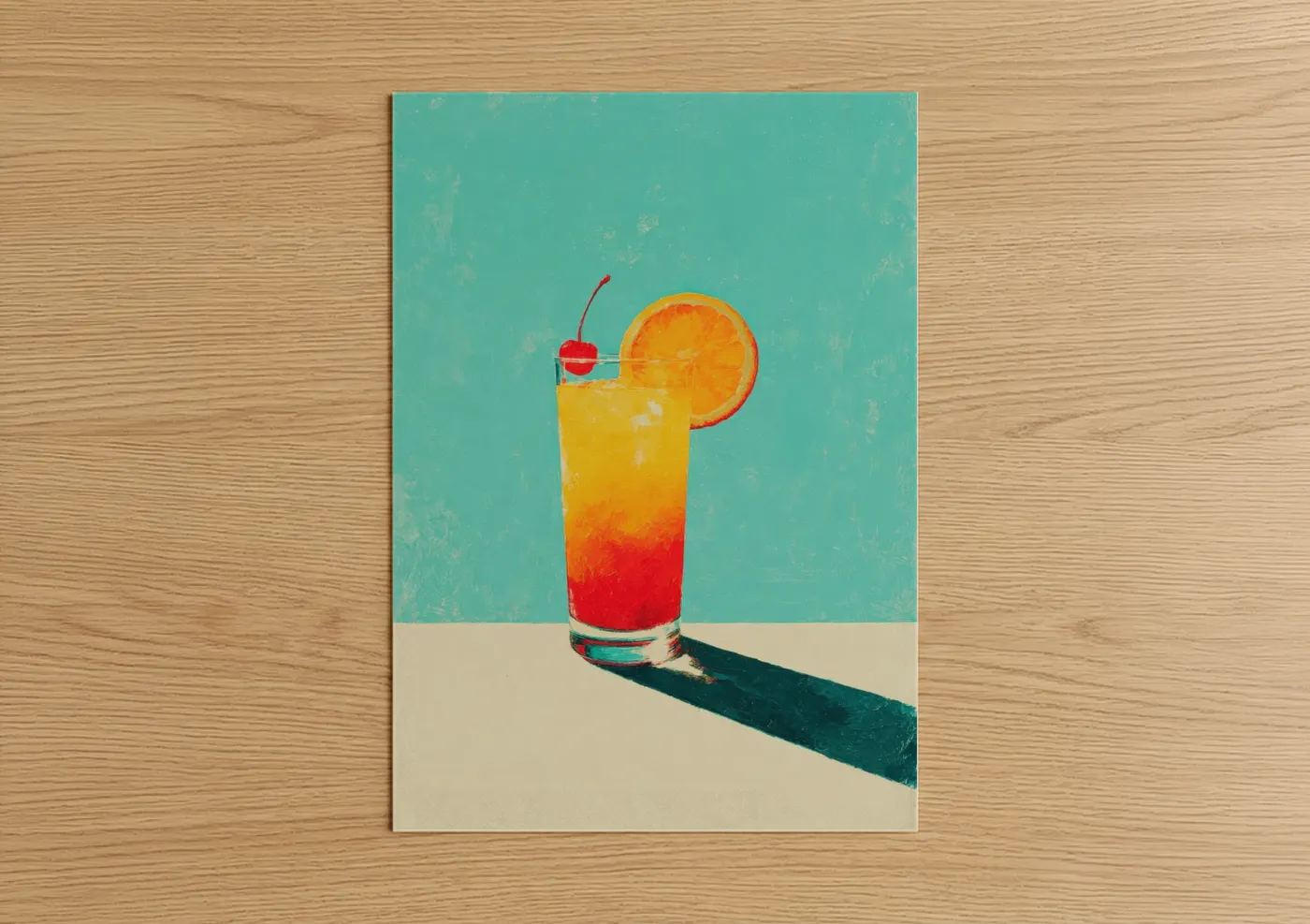 Tropical Sunset Cocktail Illustration Wall Art