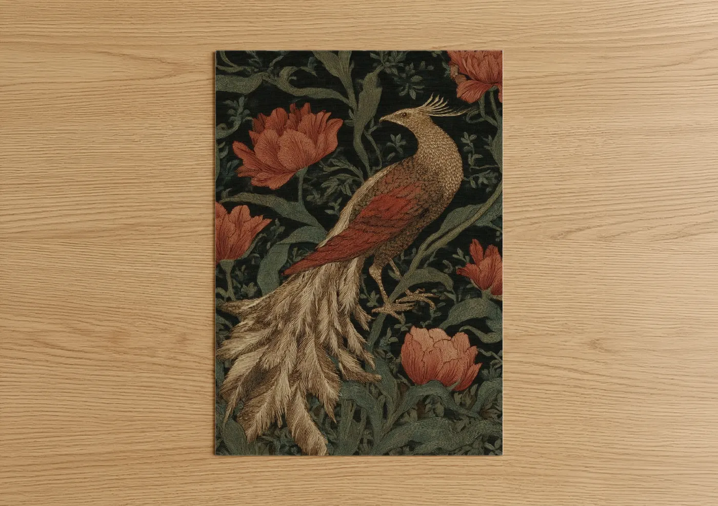 Ornamental Phoenix With Floral Pattern Wall Art