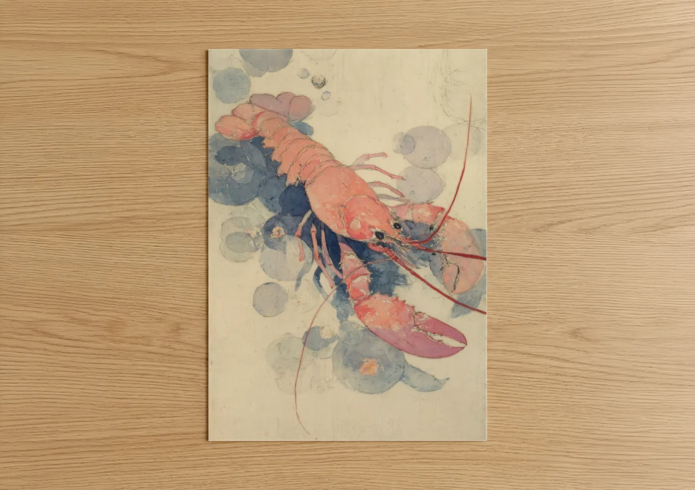 Coral Lobster Watercolor Illustration Wall Art