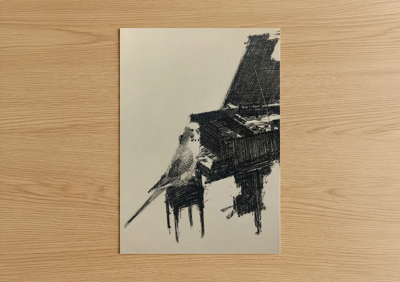 Budgerigar Pianist Sketch Wall Art