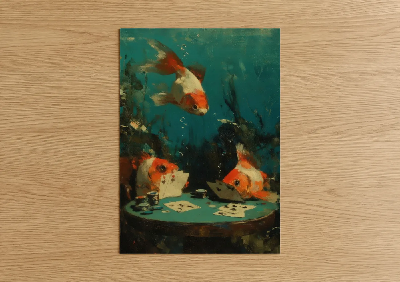 Whimsical Goldfish Poker Game Wall Art
